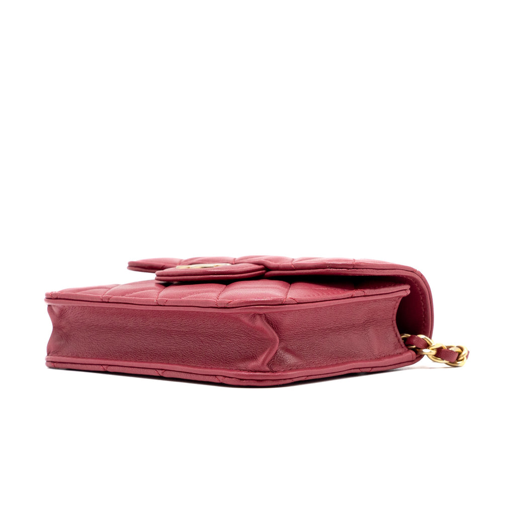 CHANEL TOP HANDLE MINI FLAP BAG WITH CHAIN LAMBSKIN DARK PINK GHW