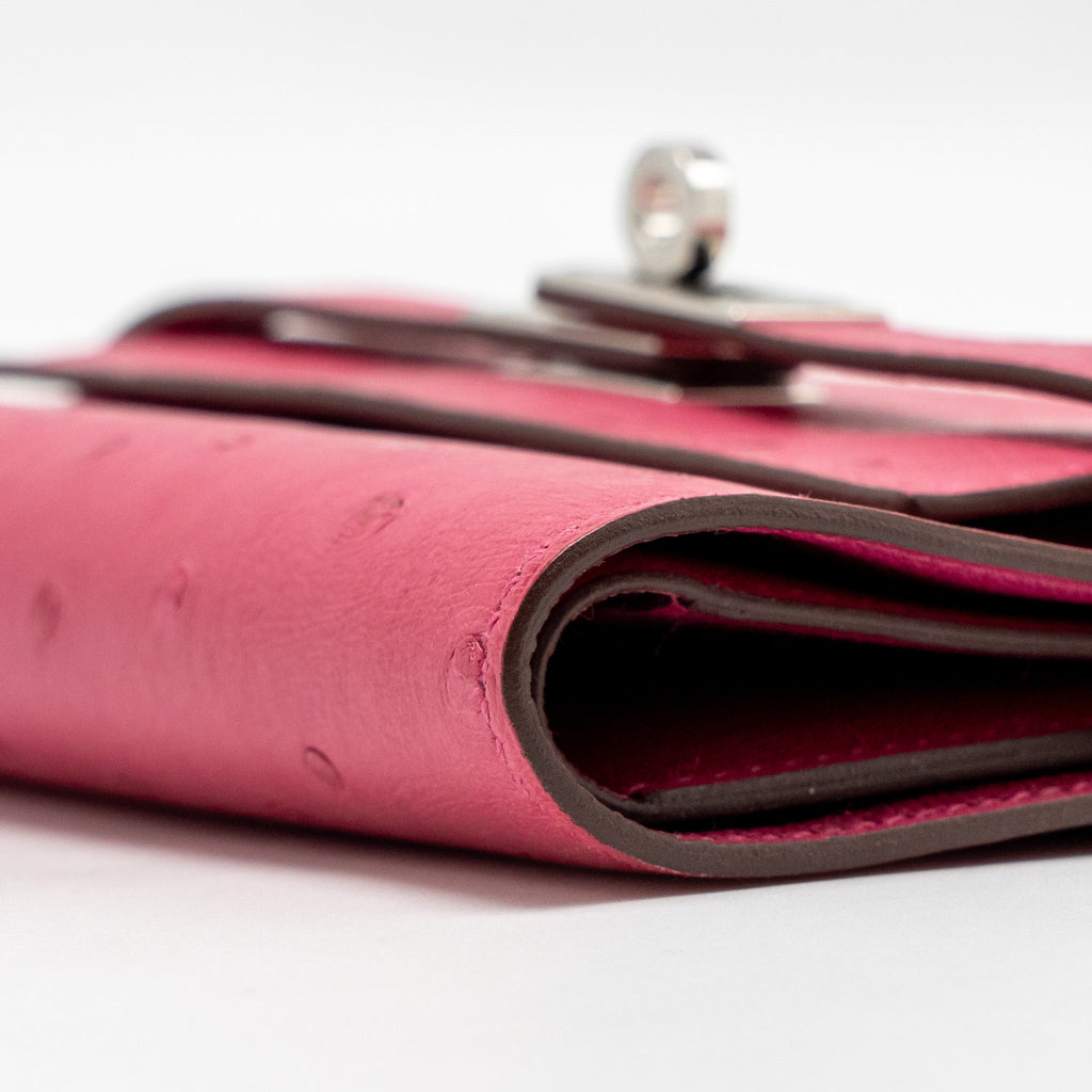 HERMES KELLY COMPACT WALLET OSTRICH ROSE TYRIEN SHW