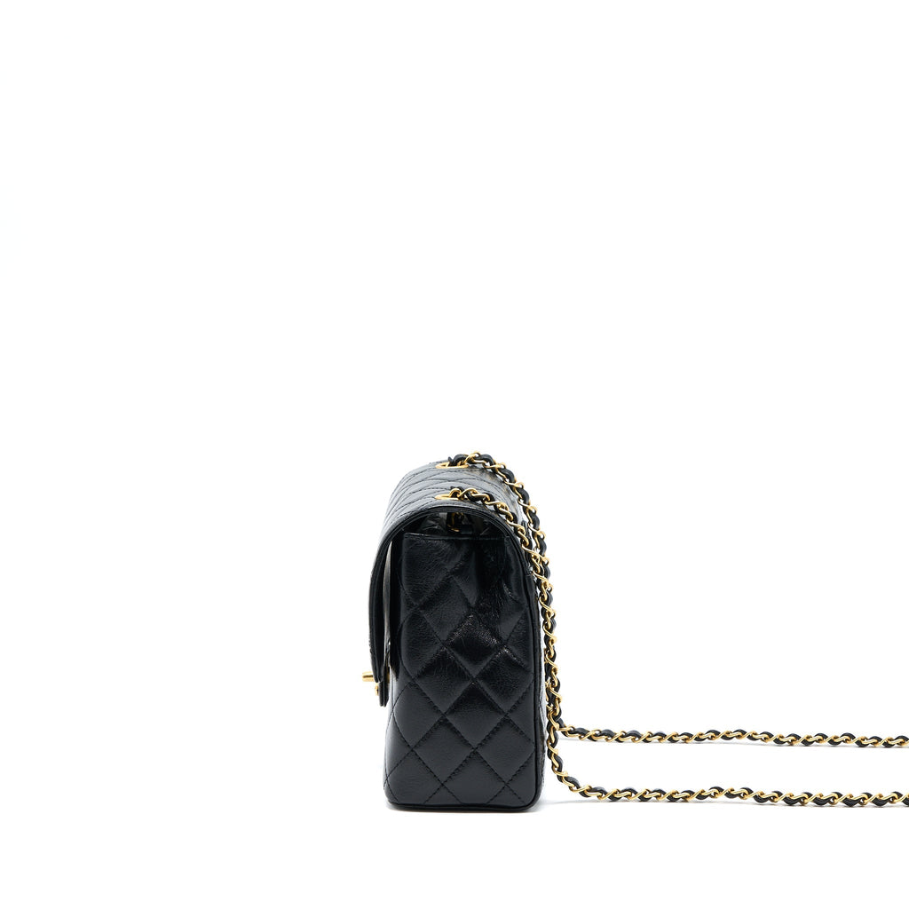 CHANEL 22K RETRO CLASSIC NEW SQUARE FLAP BAG GOATSKIN BLACK WITH GHW (MICROCHIP)