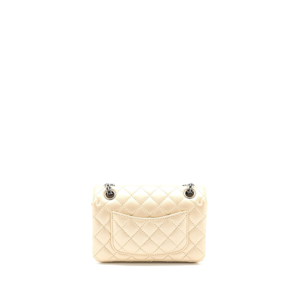 CHANEL 2.55 MINI REISSUE FLAP BAG LAMBSKIN LIGHT BEIGE RUTHENIUM HARDWARE