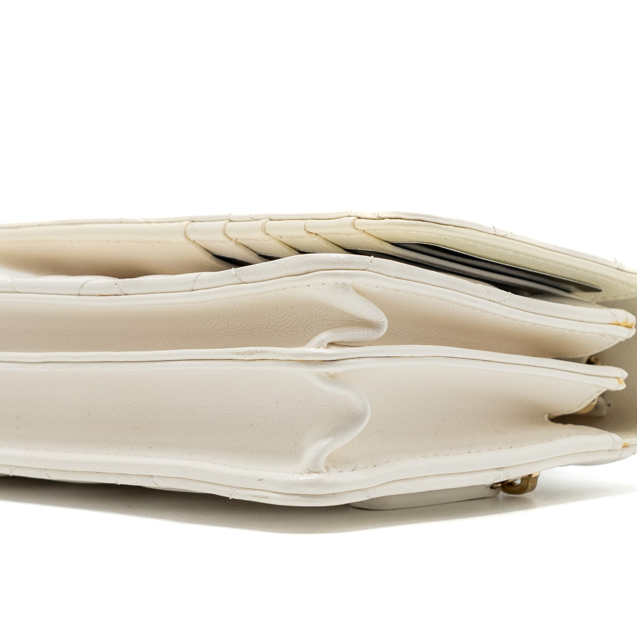 CHANEL MINI FLAP WALLET WITH CHAIN LAMBSKIN WHITE LGHW