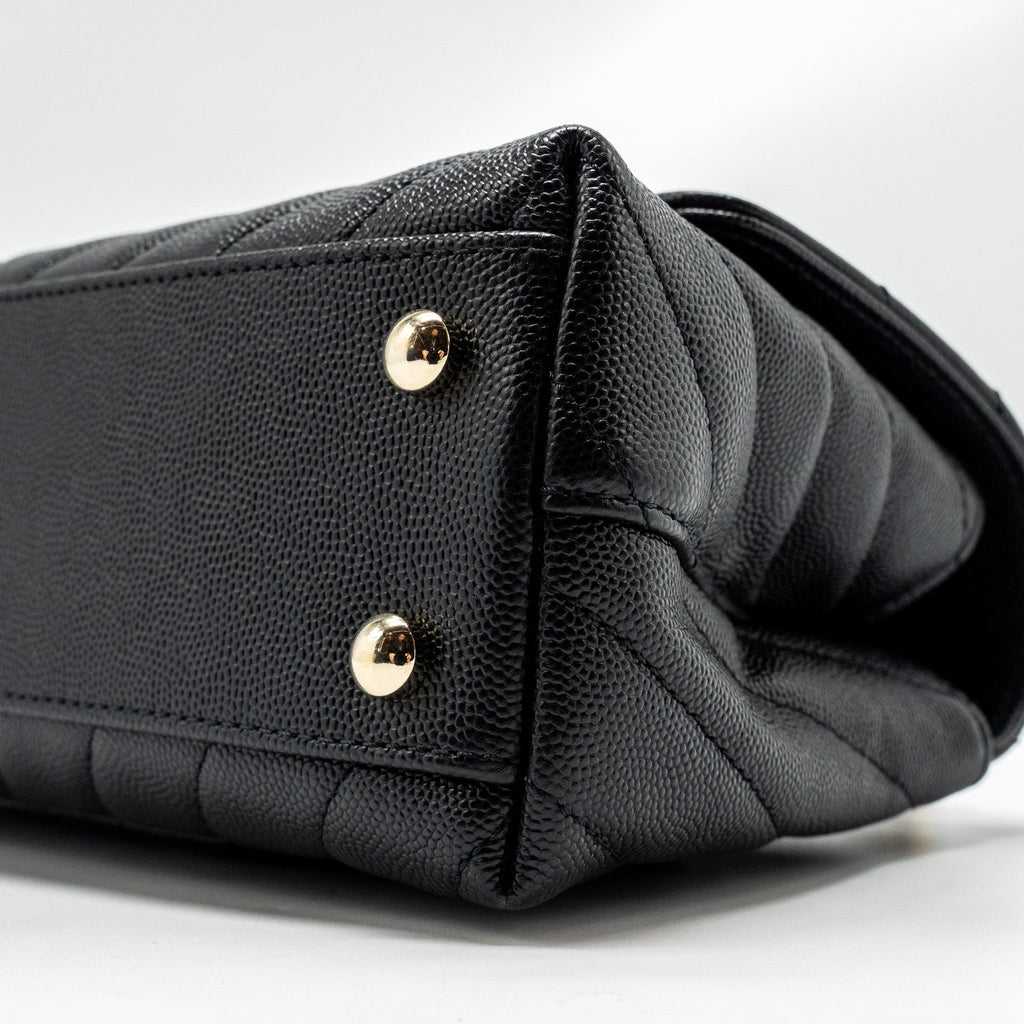 CHANEL SMALL COCO HANDLE CHEVRON CAVIAR BLACK LGHW