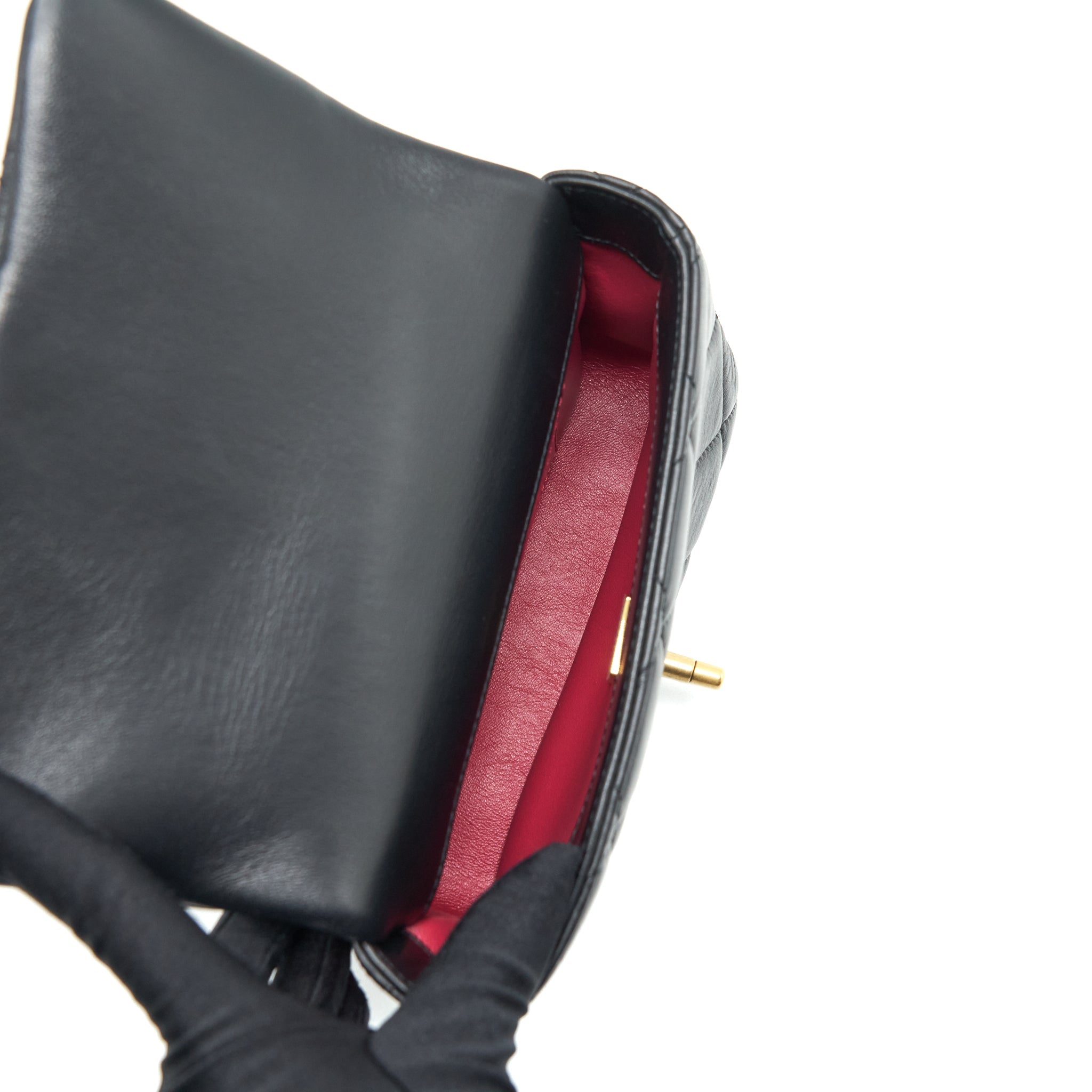 CHANEL 22P MINI SQUARE FLAP BAG LAMBSKIN BLACK GOLD/BLACK HARDWARE (MICROCHIP)