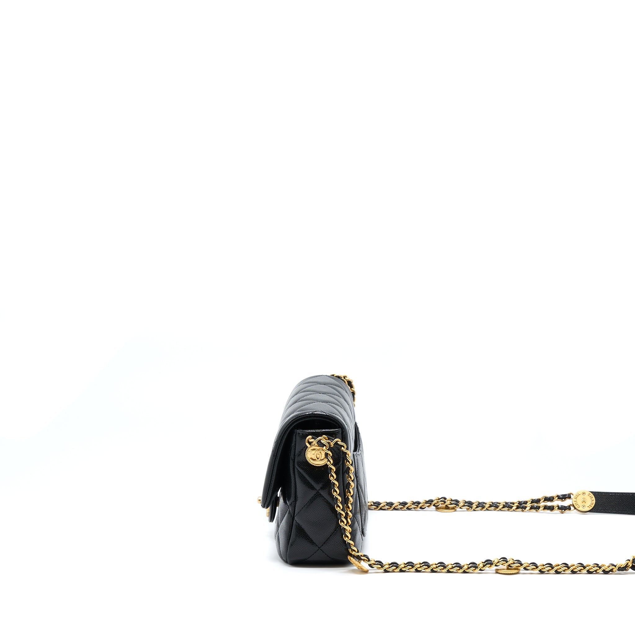 CHANEL 22A SMALL FLAP BAG CAVIAR BLACK BRUSHED GOLD HARDWARE(MICROCHIP)