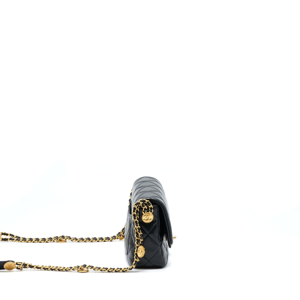 CHANEL 22A SMALL FLAP BAG CAVIAR BLACK BRUSHED GOLD HARDWARE(MICROCHIP)