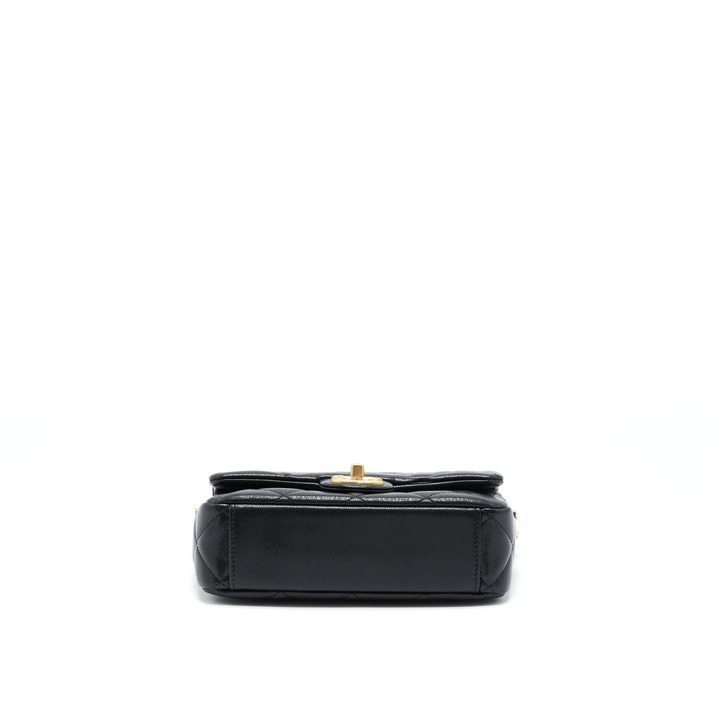 CHANEL 22A SMALL FLAP BAG CAVIAR BLACK BRUSHED GOLD HARDWARE(MICROCHIP)