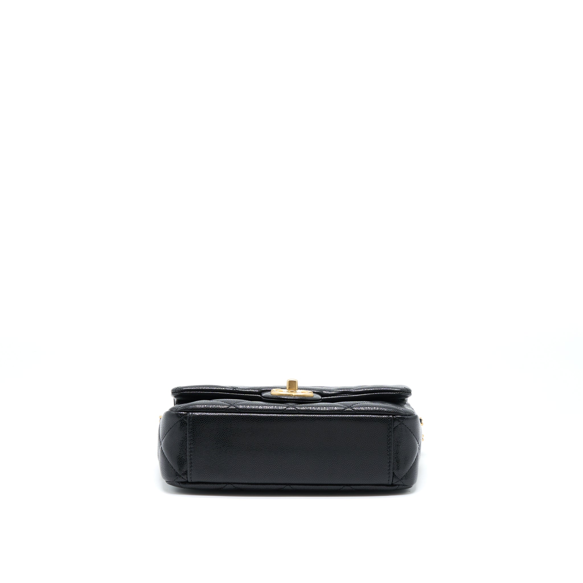 CHANEL 22A SMALL FLAP BAG CAVIAR BLACK BRUSHED GOLD HARDWARE(MICROCHIP)