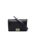 CHANEL MEDIUM BOY BLACK LAMBSKIN RUTHENIUM SHW