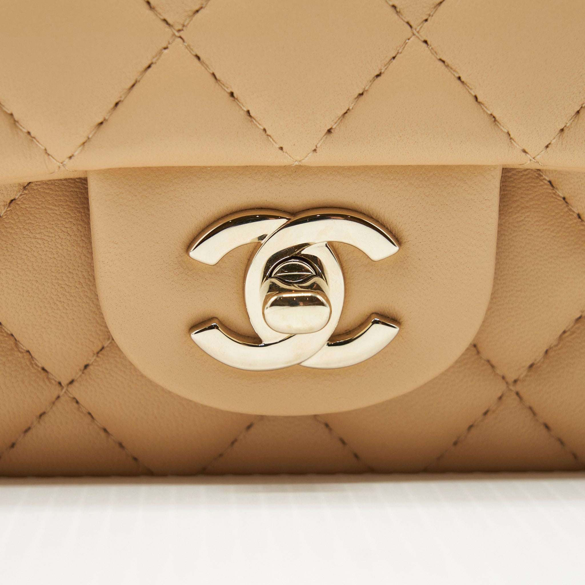 CHANEL MINI RECTANGULAR LAMBSKIN BEIGE LGHW(MICROCHIP)