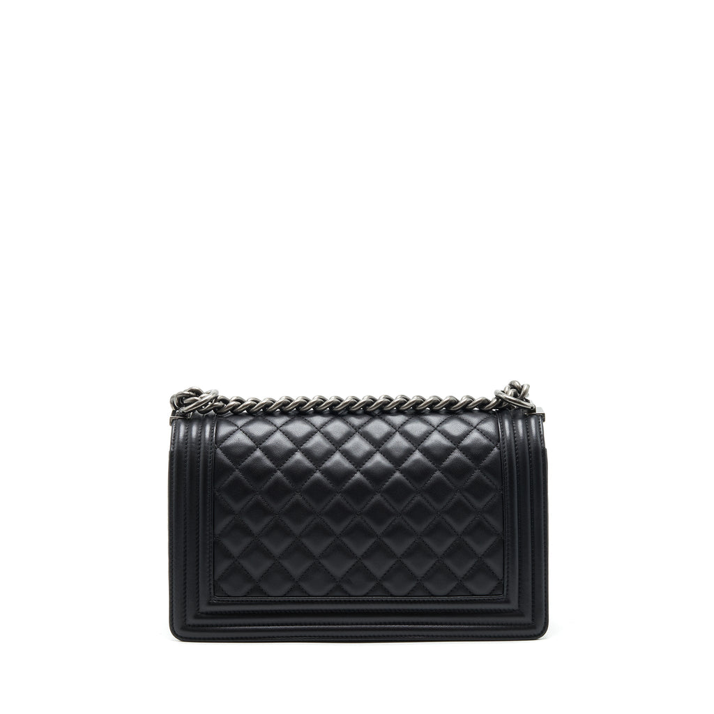 CHANEL MEDIUM BOY BLACK LAMBSKIN RUTHENIUM SHW