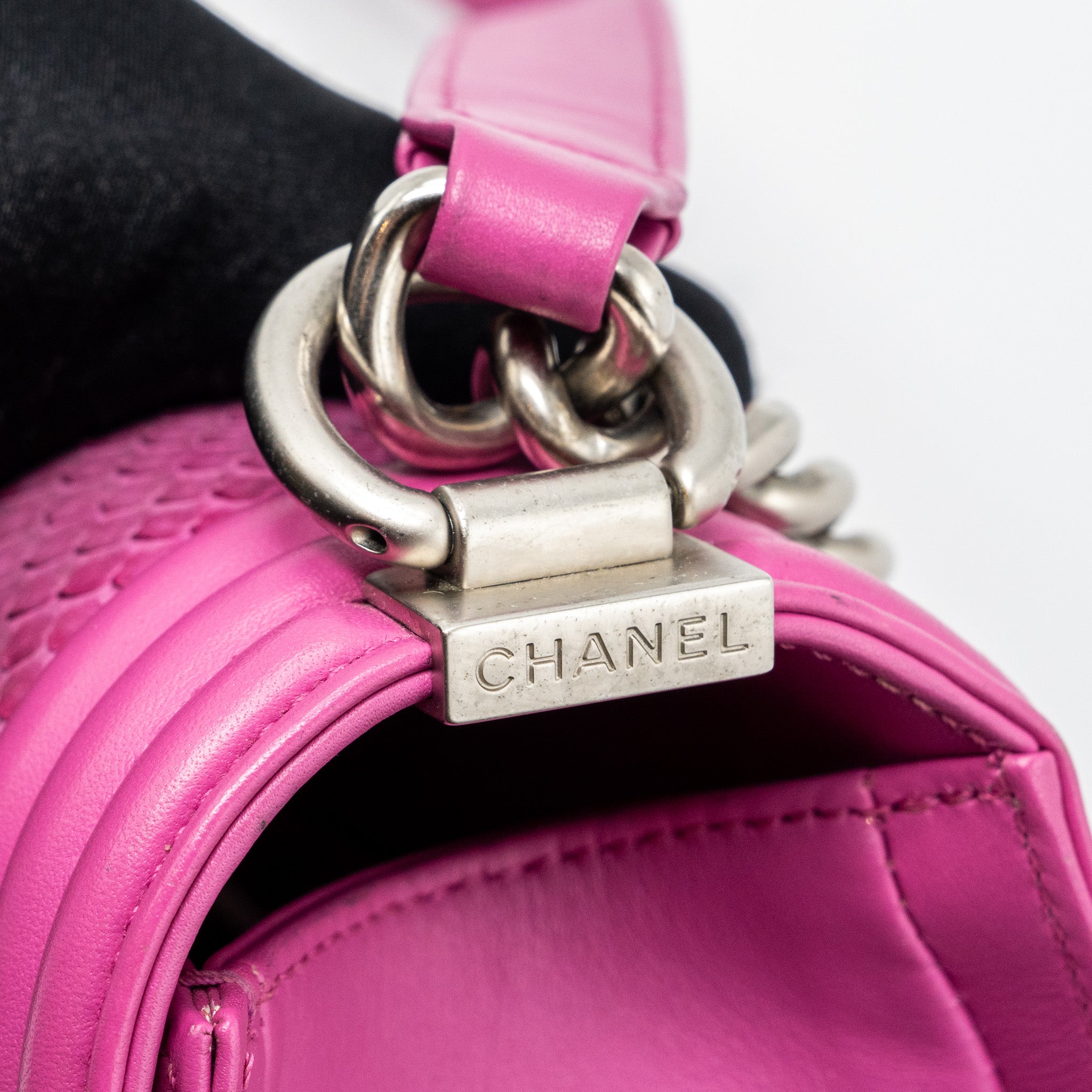 CHANEL MEDIUM BOY BAG PYTHON PINK BRUSHED SHW