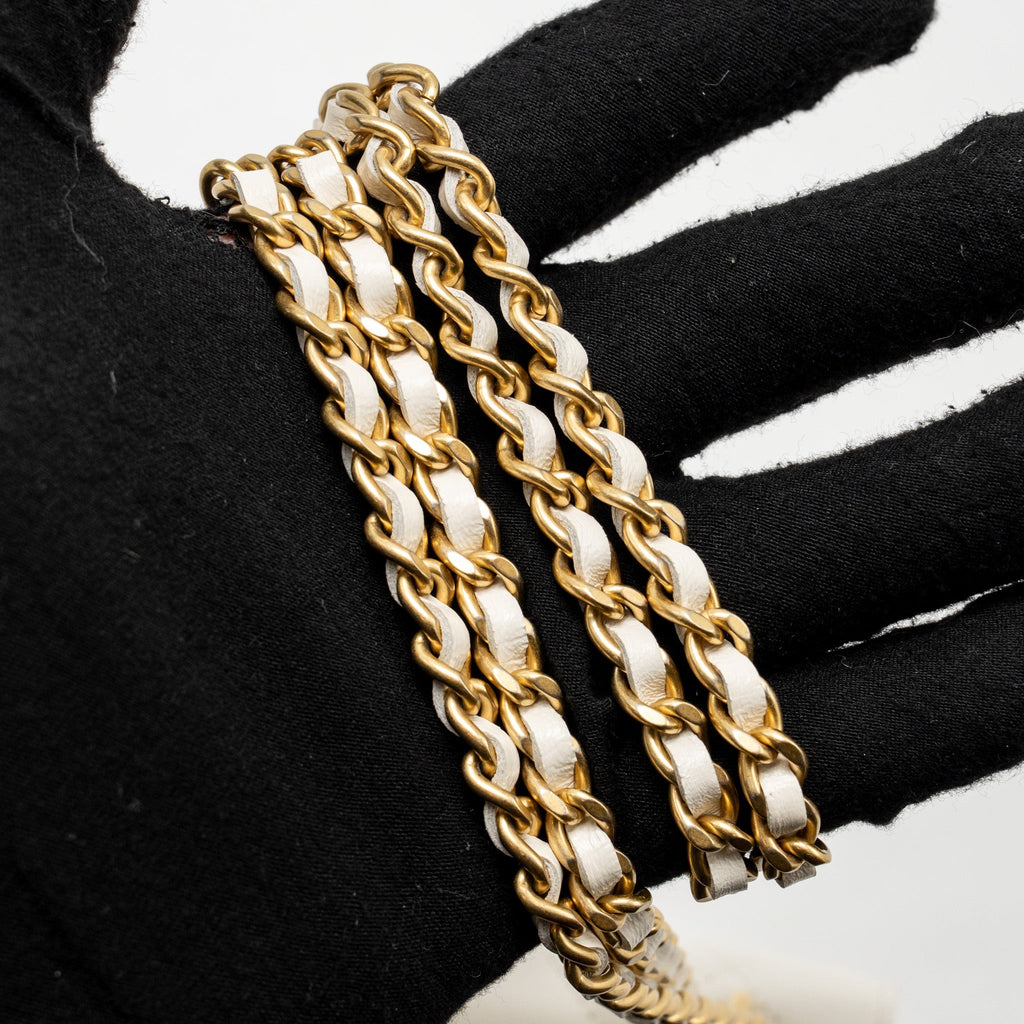 CHANEL FLAP PHONE HOLDER WITH CHAIN SHINY LAMBSKIN WHITE GHW (MICROCHIP)