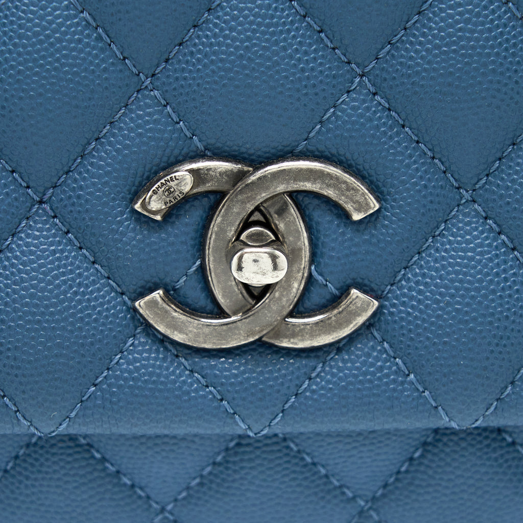 CHANEL MEDIUM COCO HANDLE CAVIAR BLUE RUTHENIUM SHW