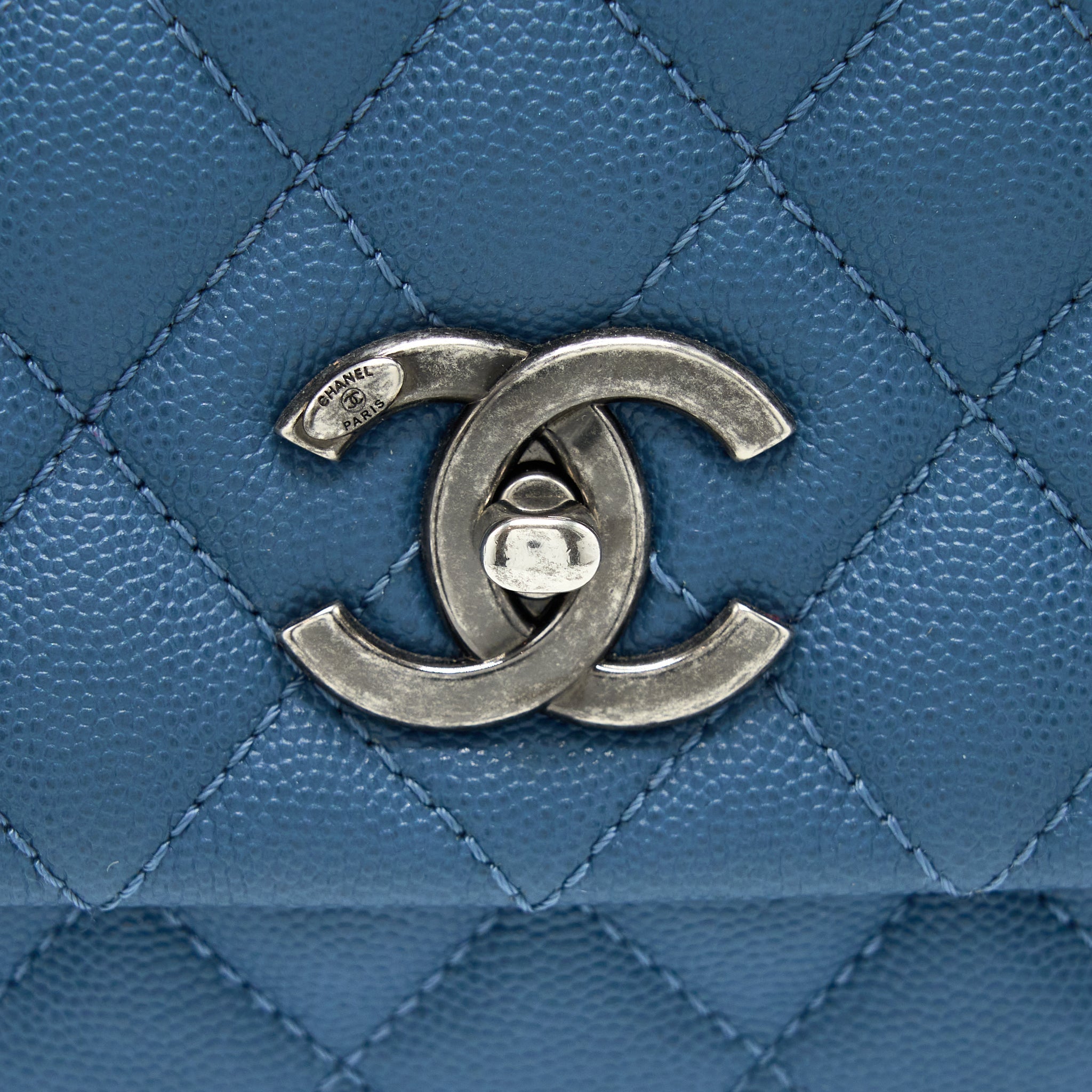CHANEL MEDIUM COCO HANDLE CAVIAR BLUE RUTHENIUM SHW
