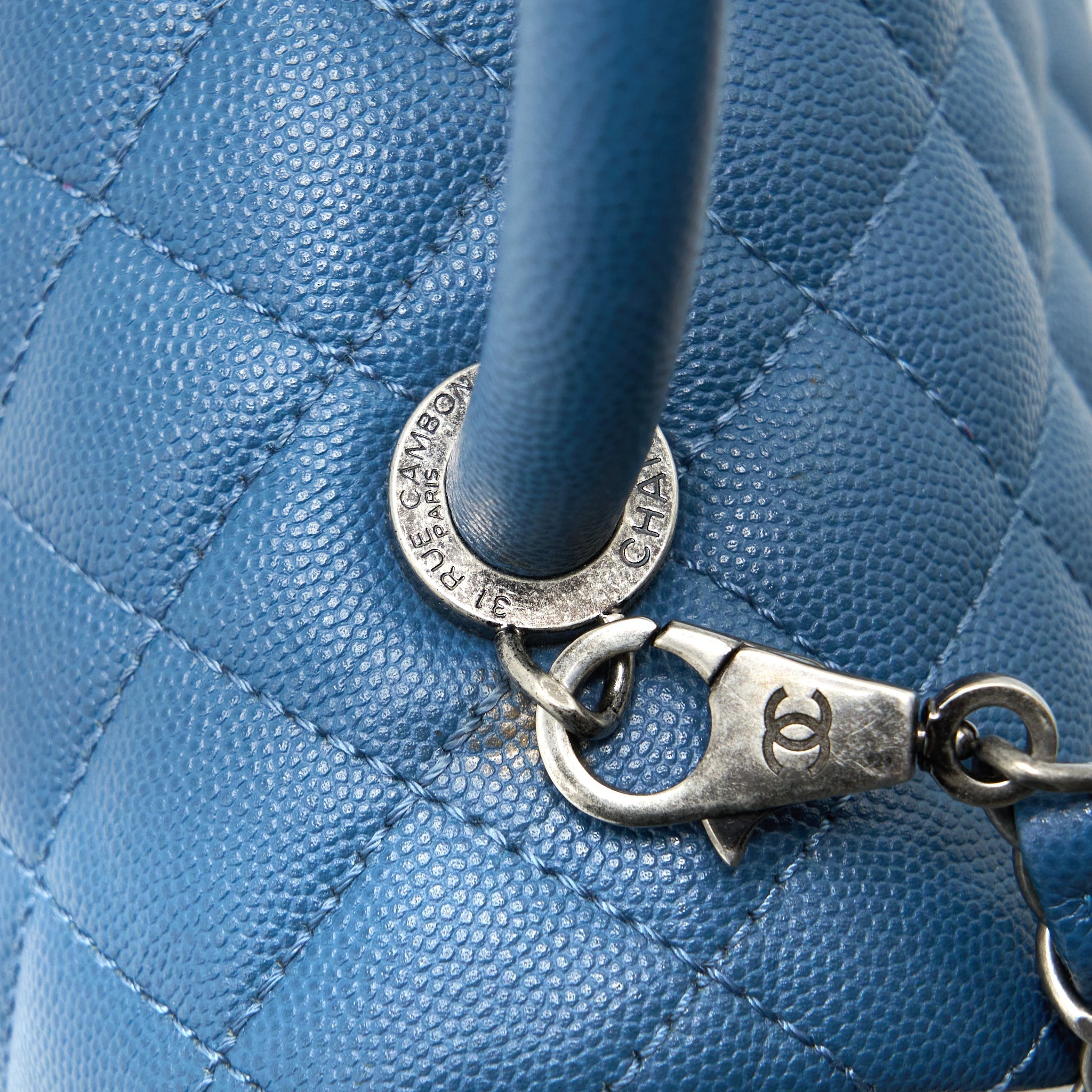 CHANEL MEDIUM COCO HANDLE CAVIAR BLUE RUTHENIUM SHW