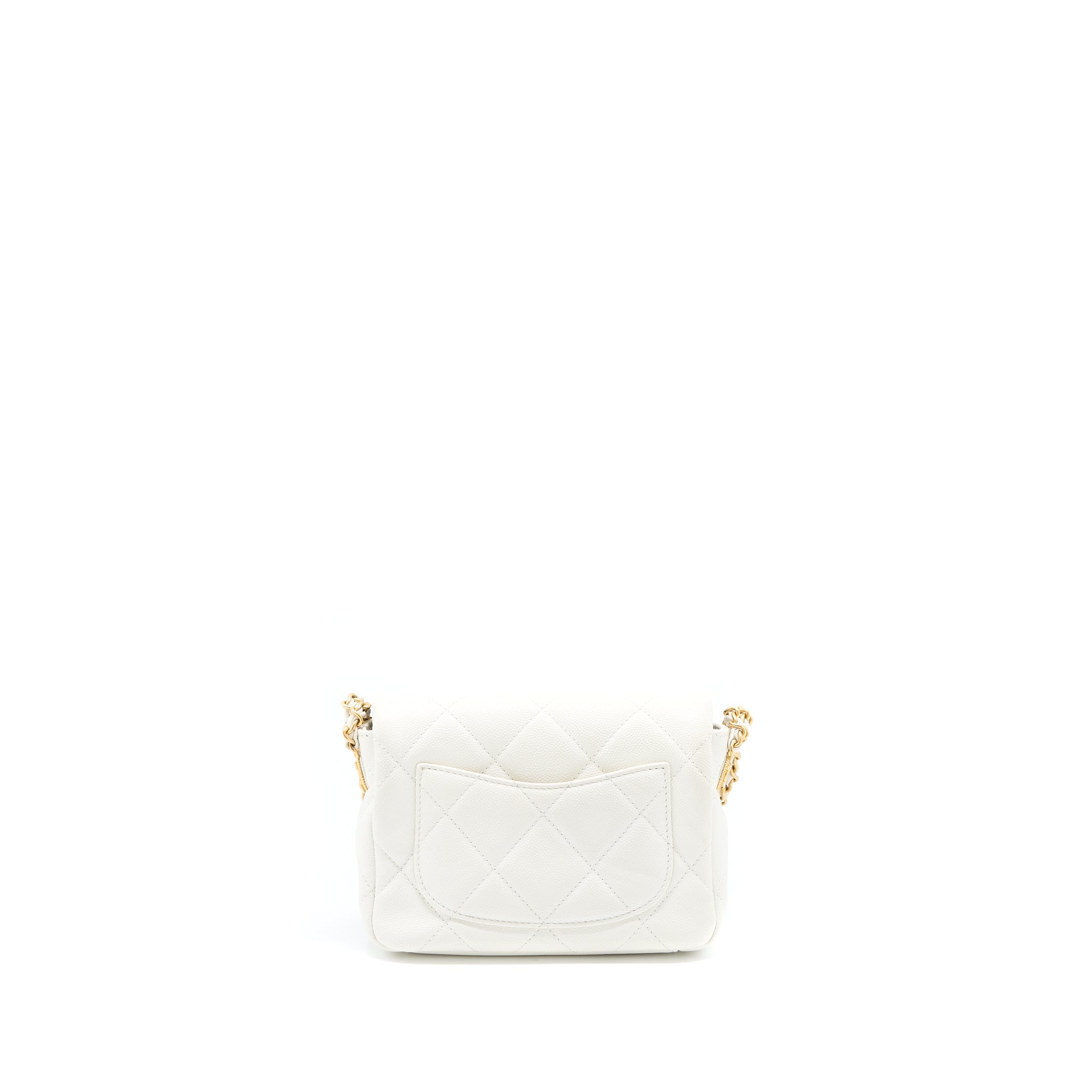 CHANEL 22A MINI SQUARE FLAP BAG CAVIAR WHITE BRUSHED GHW (MICROCHIP)