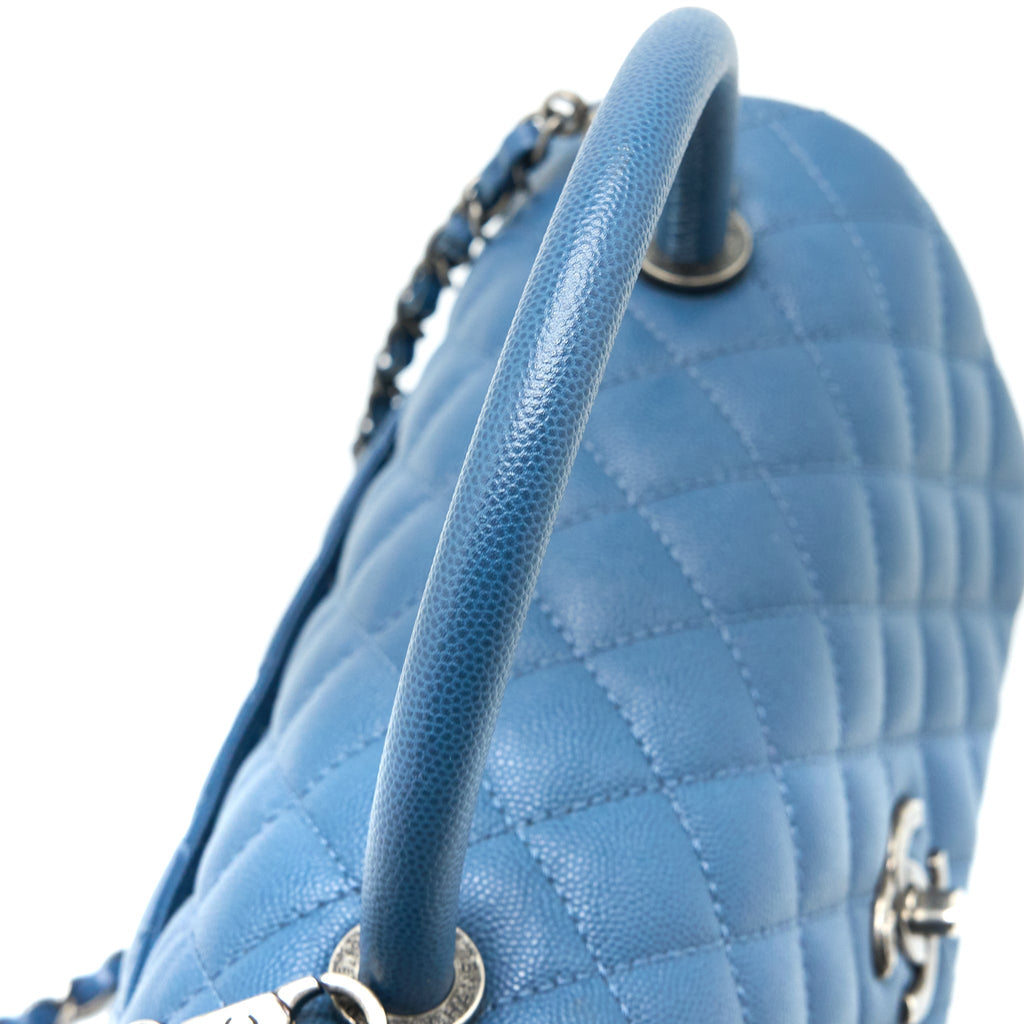 CHANEL MEDIUM COCO HANDLE CAVIAR BLUE RUTHENIUM SHW