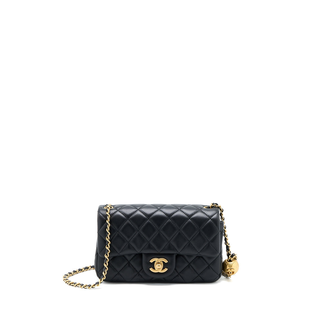 CHANEL PEARL CRUSH MINI RECTANGULAR FLAP BAG LAMBSKIN BLACK BRUSHED GHW