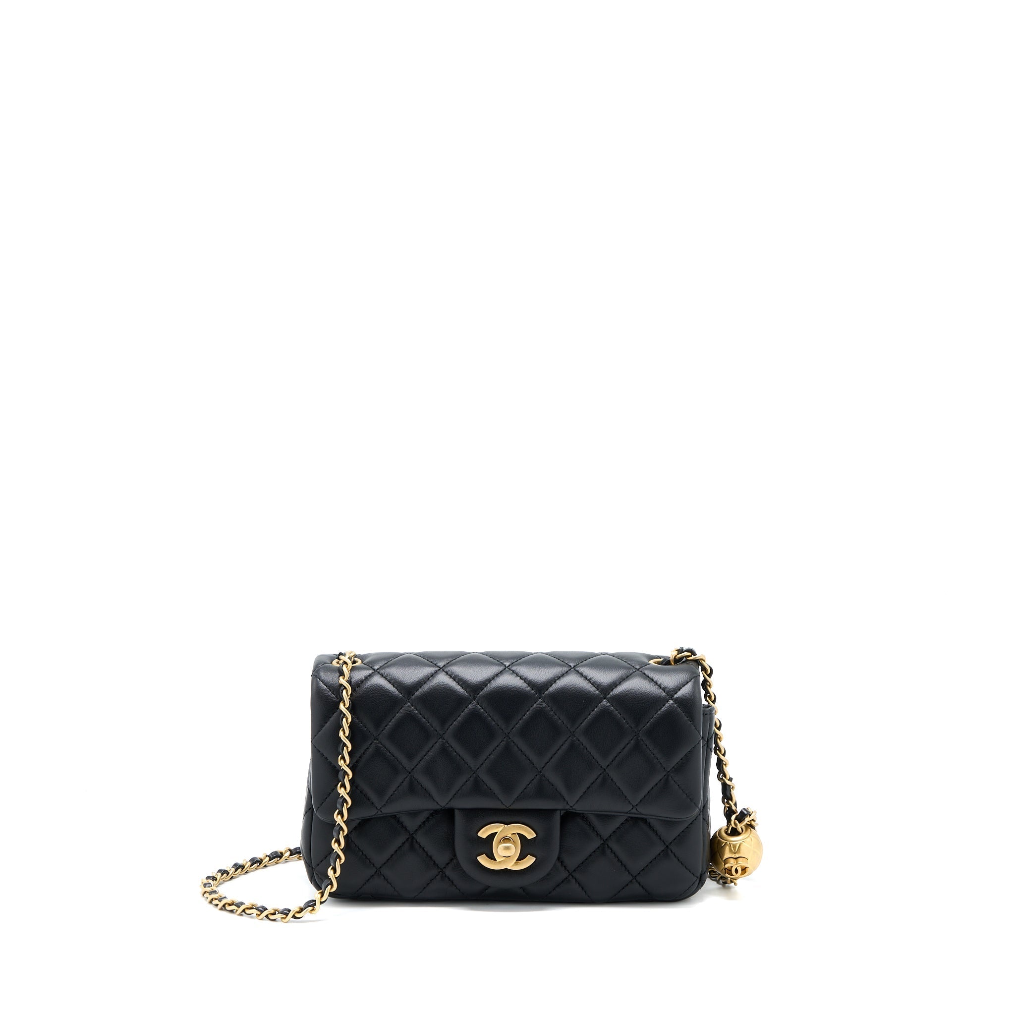 CHANEL PEARL CRUSH MINI RECTANGULAR FLAP BAG LAMBSKIN BLACK BRUSHED GHW