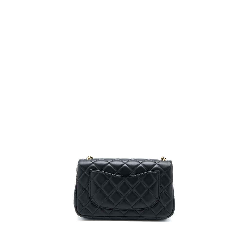 CHANEL PEARL CRUSH MINI RECTANGULAR FLAP BAG LAMBSKIN BLACK BRUSHED GHW
