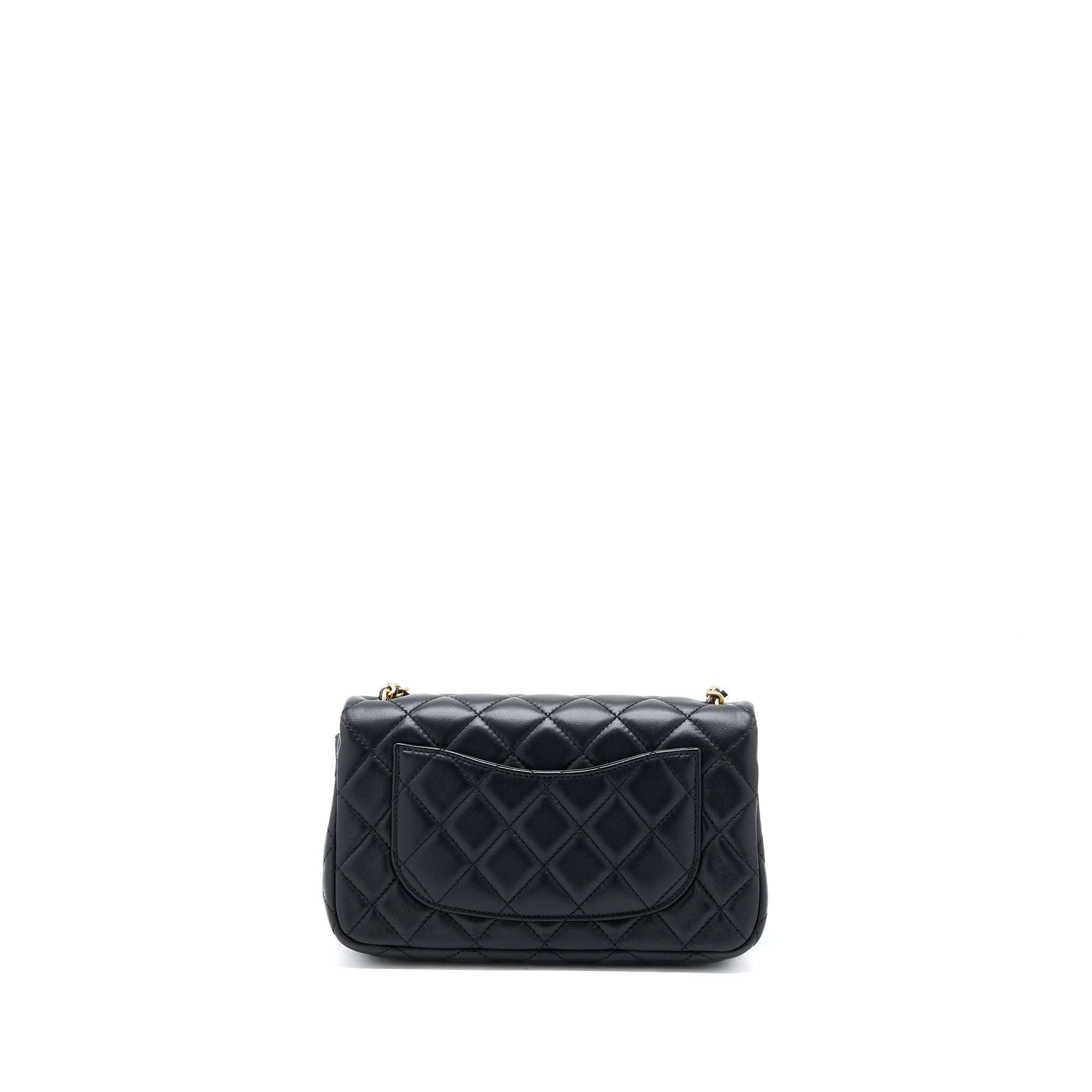 CHANEL PEARL CRUSH MINI RECTANGULAR FLAP BAG LAMBSKIN BLACK BRUSHED GHW