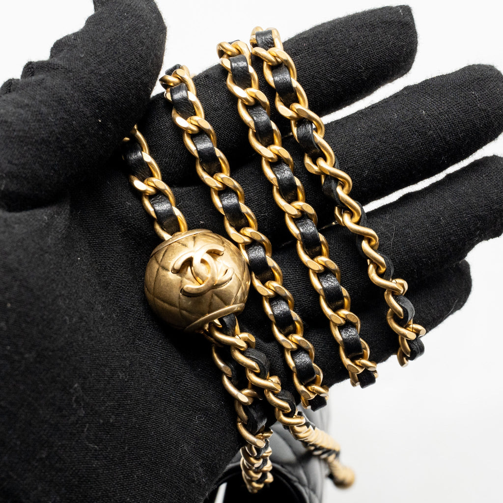 CHANEL PEARL CRUSH MINI FLAP WALLET ON CHAIN LAMBSKIN BLACK GHW (MICROCHIP)