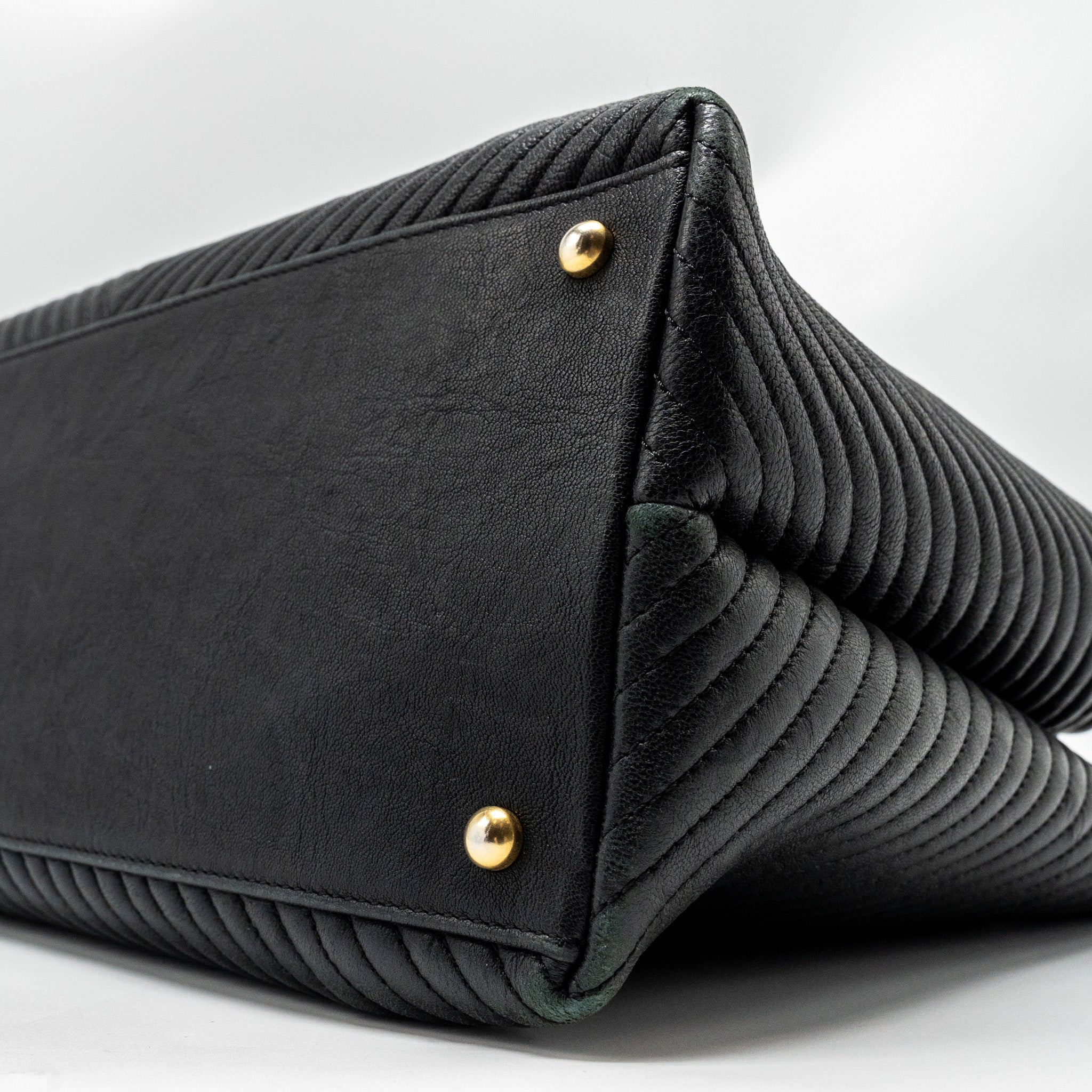 CHANEL CHEVRON SHOPPING TOTE BAG GOATSKIN BLACK GHW
