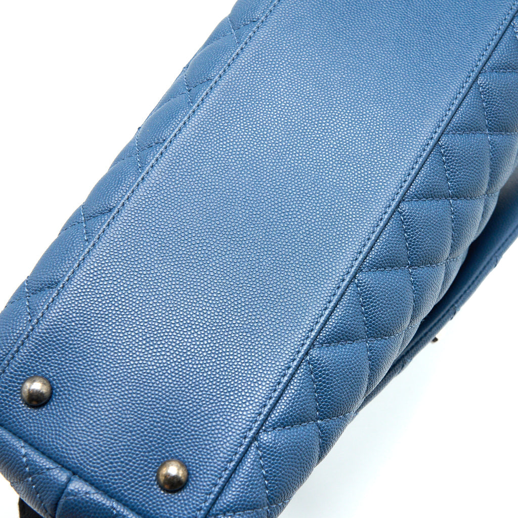 CHANEL MEDIUM COCO HANDLE CAVIAR BLUE RUTHENIUM SHW