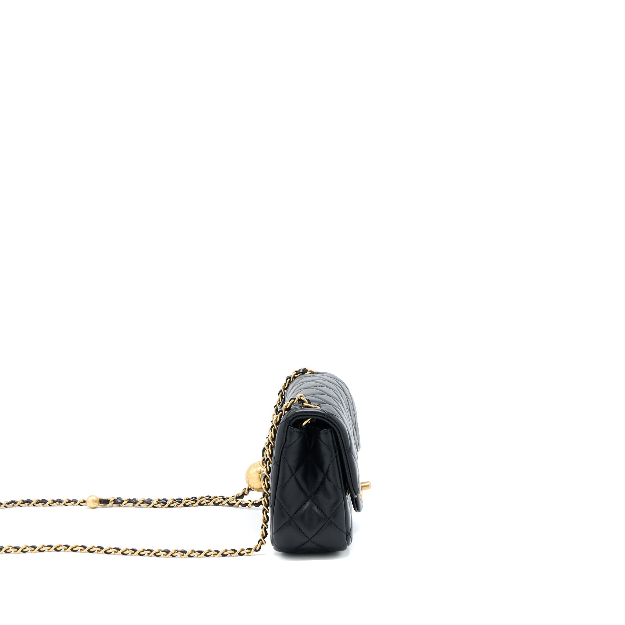 CHANEL PEARL CRUSH MINI RECTANGULAR FLAP BAG LAMBSKIN BLACK BRUSHED GHW