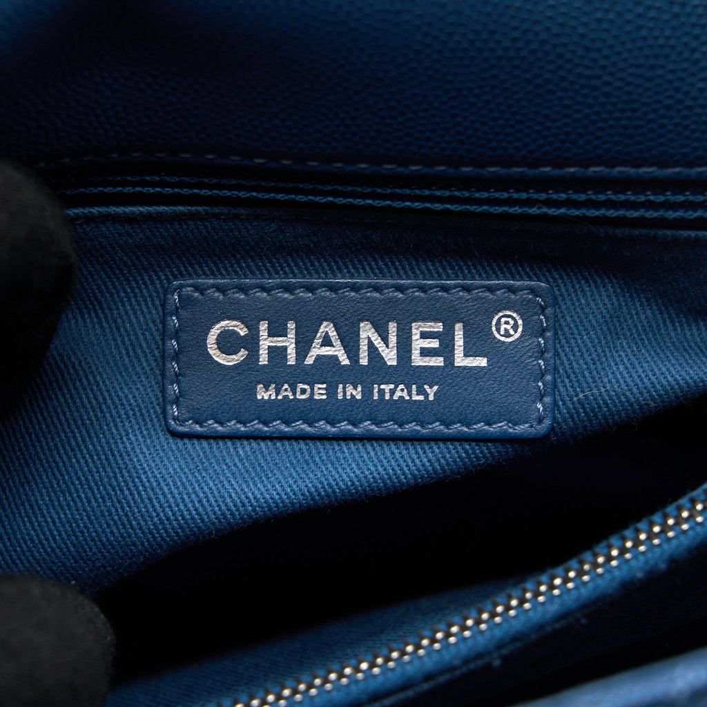 CHANEL MEDIUM COCO HANDLE CAVIAR BLUE RUTHENIUM SHW