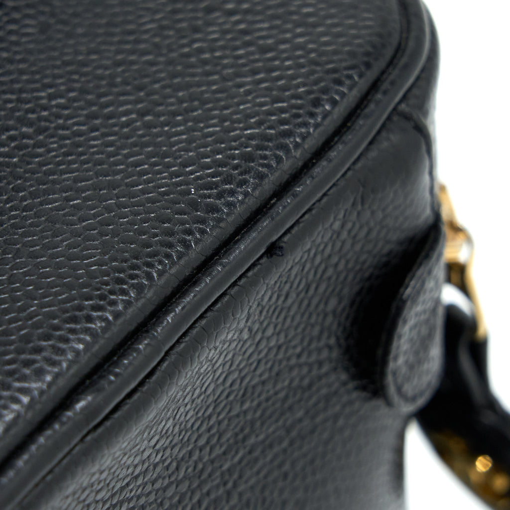CHANEL VINTAGE VANITY CASE WITH CHAIN CAVIAR BLACK GHW