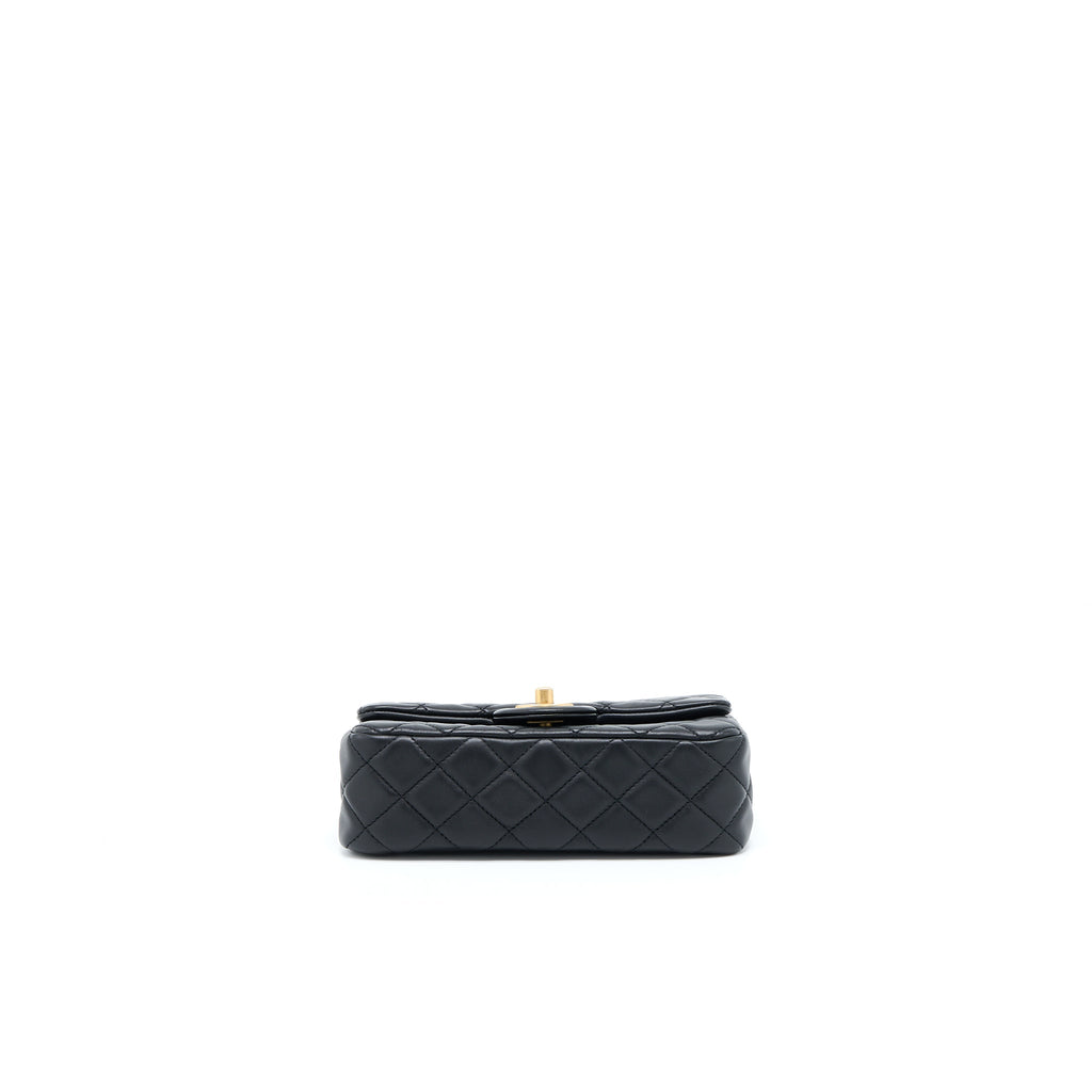 CHANEL PEARL CRUSH MINI RECTANGULAR FLAP BAG LAMBSKIN BLACK BRUSHED GHW