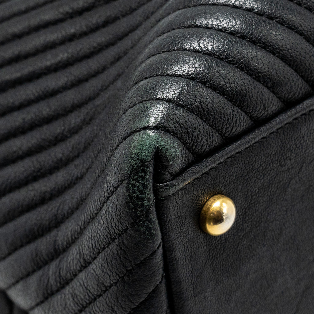 CHANEL CHEVRON SHOPPING TOTE BAG GOATSKIN BLACK GHW