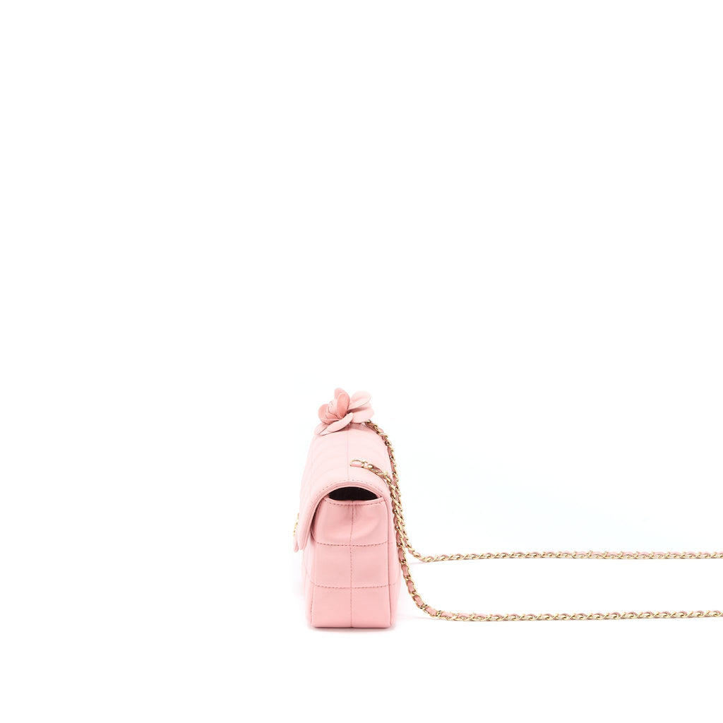 CHANEL CAMELLIA MINI FLAP BAG LAMBSKIN PINK GHW