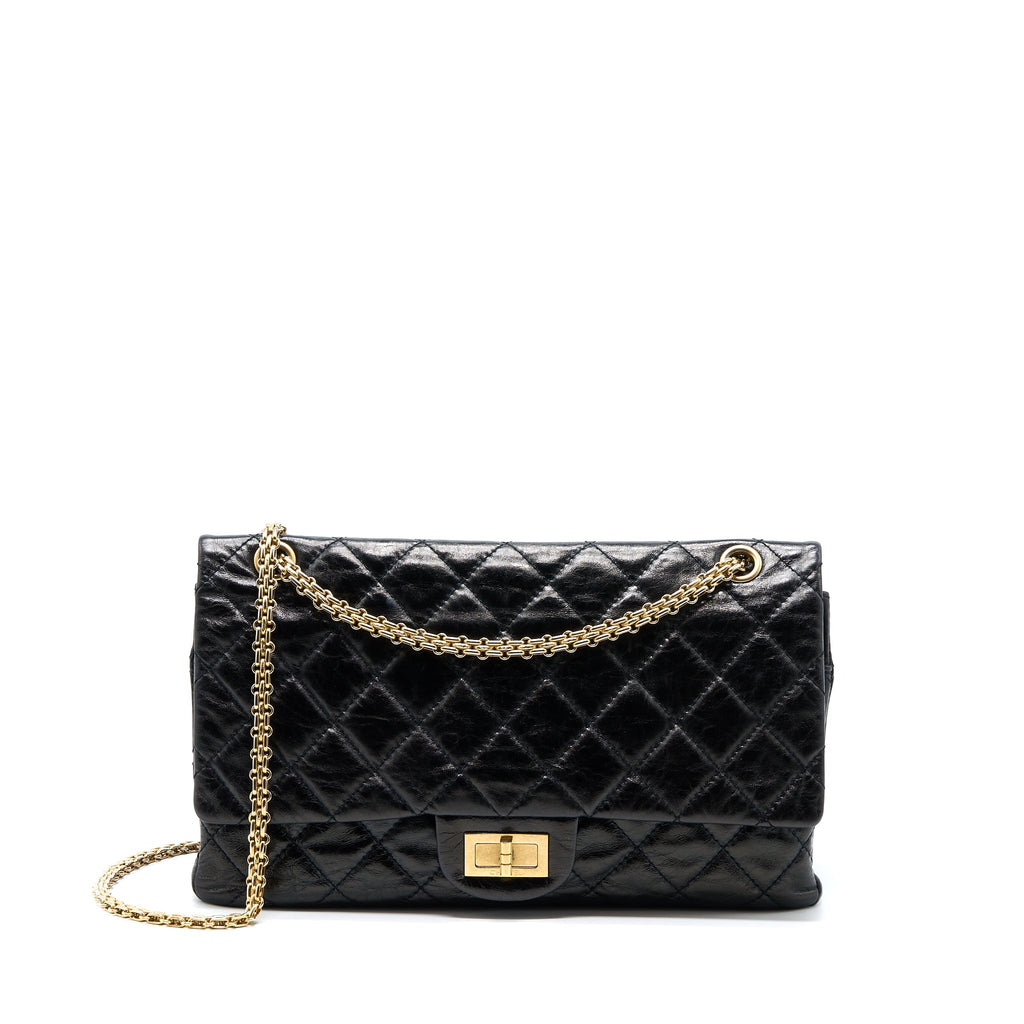 CHANEL 2.55 REISSUE 227 SHINY AGED CALFSKIN BLACK GHW
