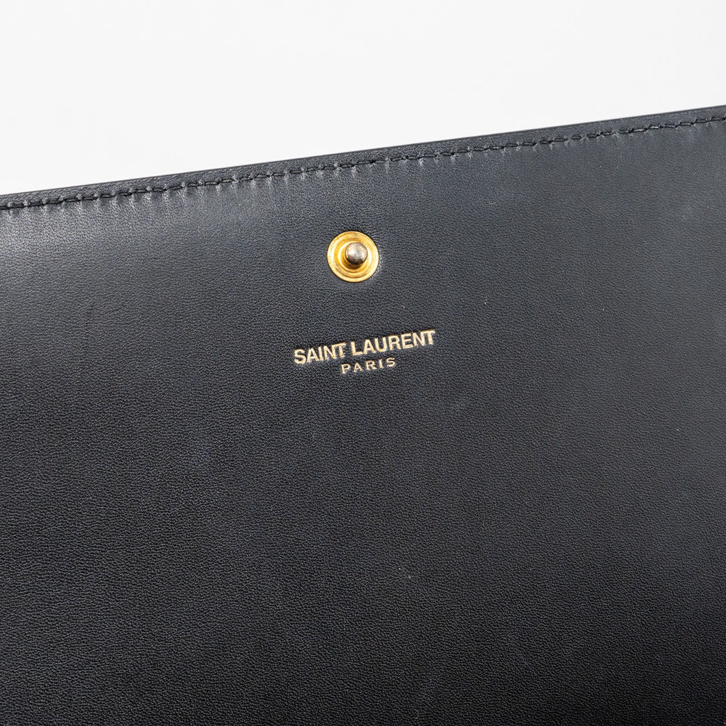 SAINT LAURENT FLAP CHAIN BAG LAMBSKIN BLACK GHW