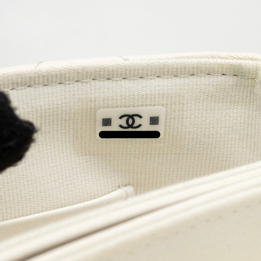 CHANEL FLAP PHONE HOLDER WITH CHAIN SHINY LAMBSKIN WHITE GHW (MICROCHIP)