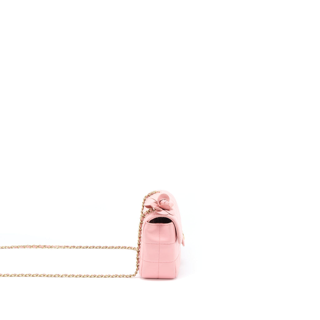 CHANEL CAMELLIA MINI FLAP BAG LAMBSKIN PINK GHW