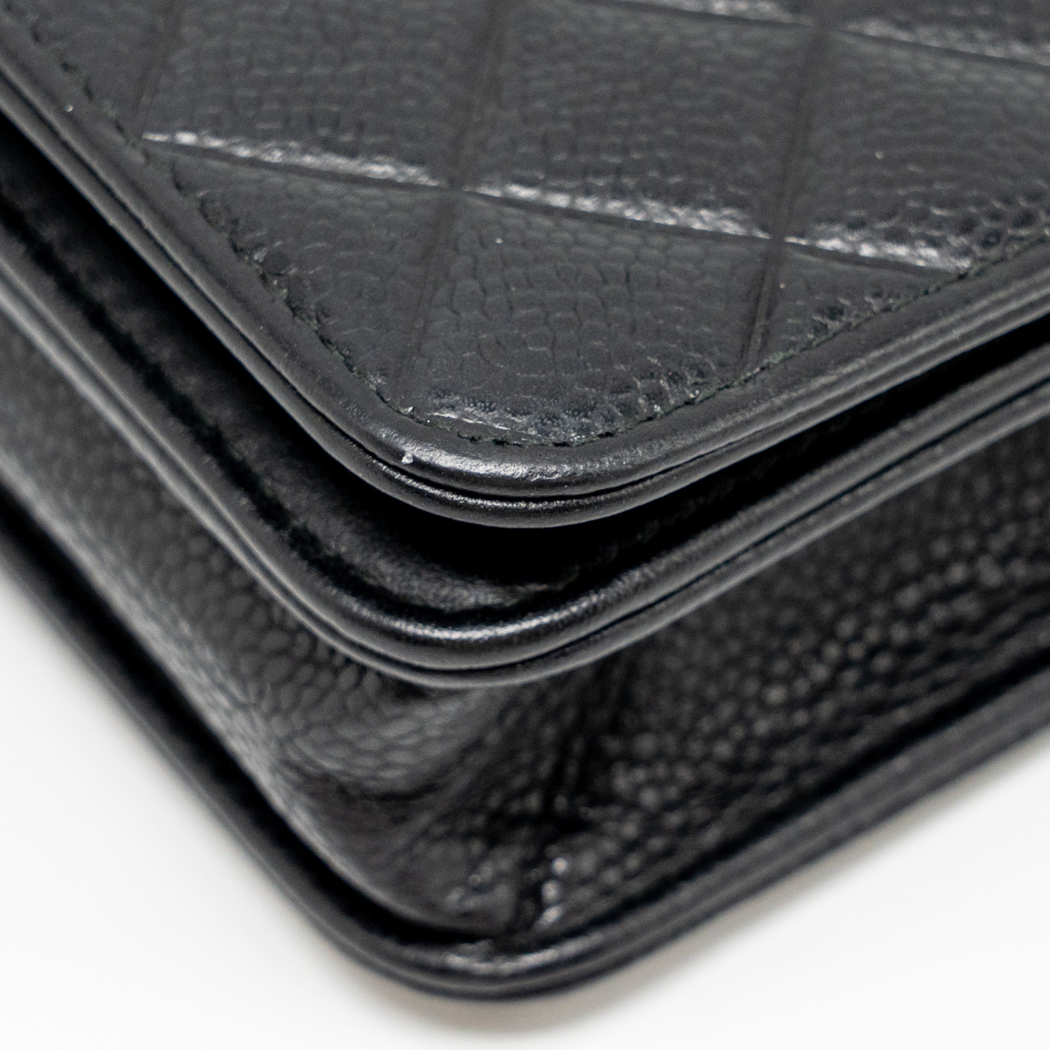 CHANEL QUILTED DIAMOND CC LOGO WALLET ON CHAIN CAVIAR BLACK SHW