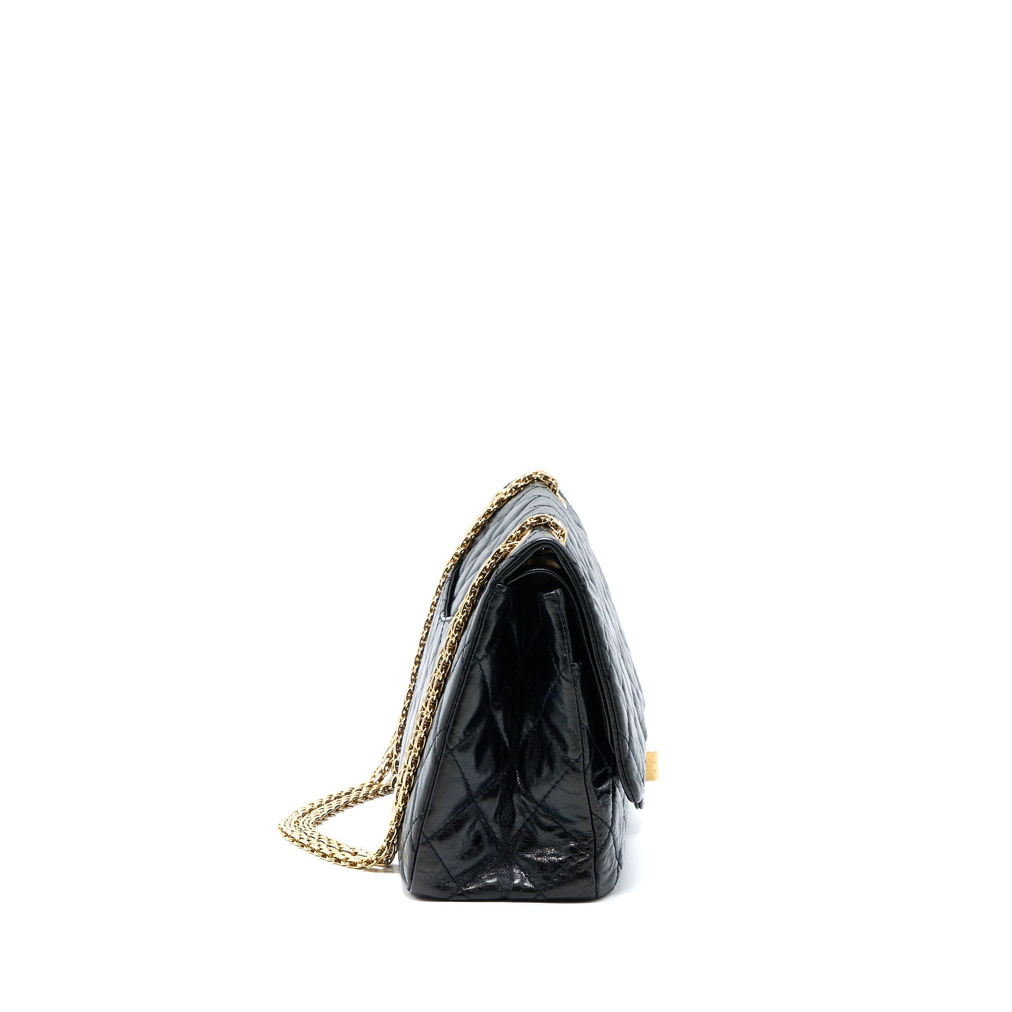 CHANEL 2.55 REISSUE 227 SHINY AGED CALFSKIN BLACK GHW