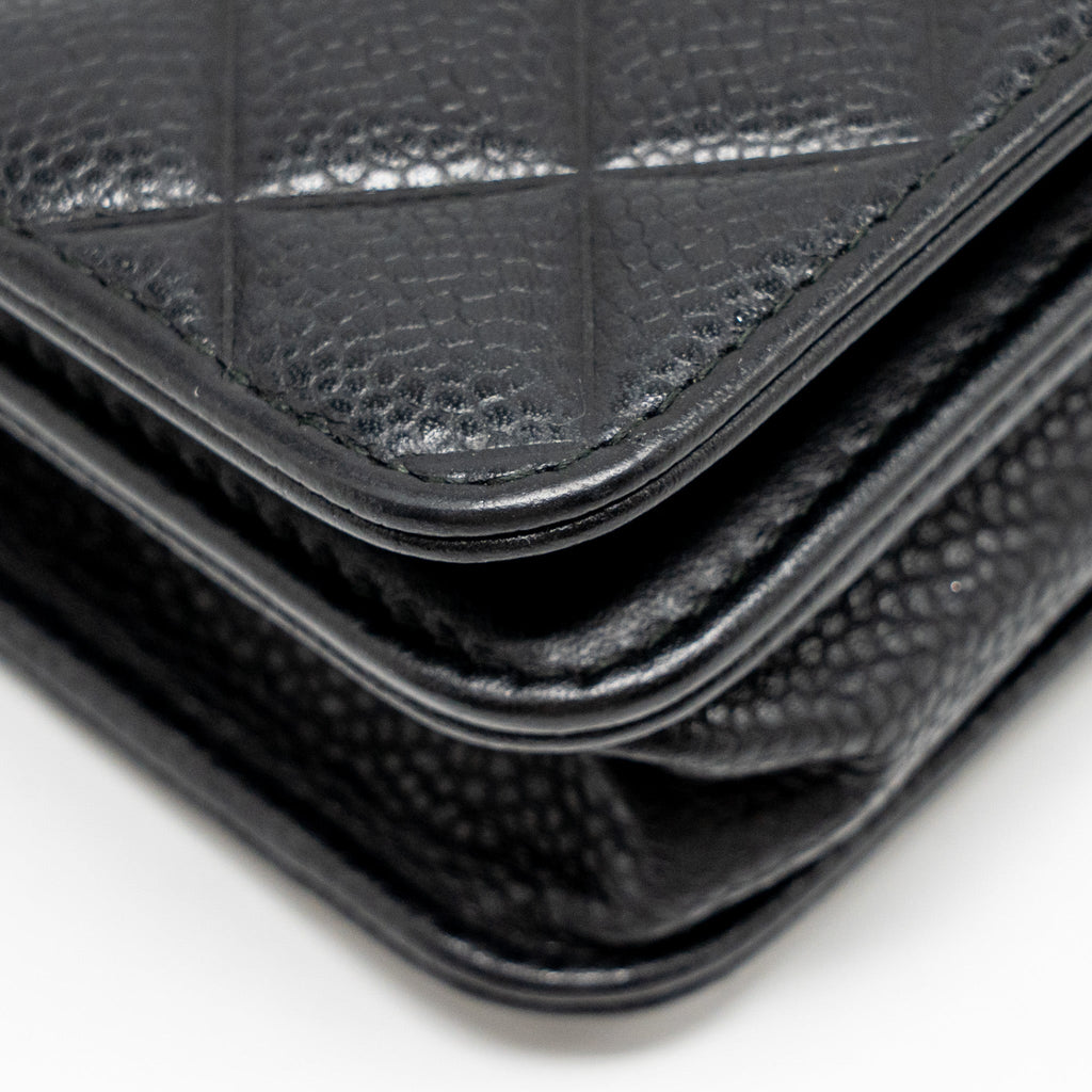 CHANEL QUILTED DIAMOND CC LOGO WALLET ON CHAIN CAVIAR BLACK SHW