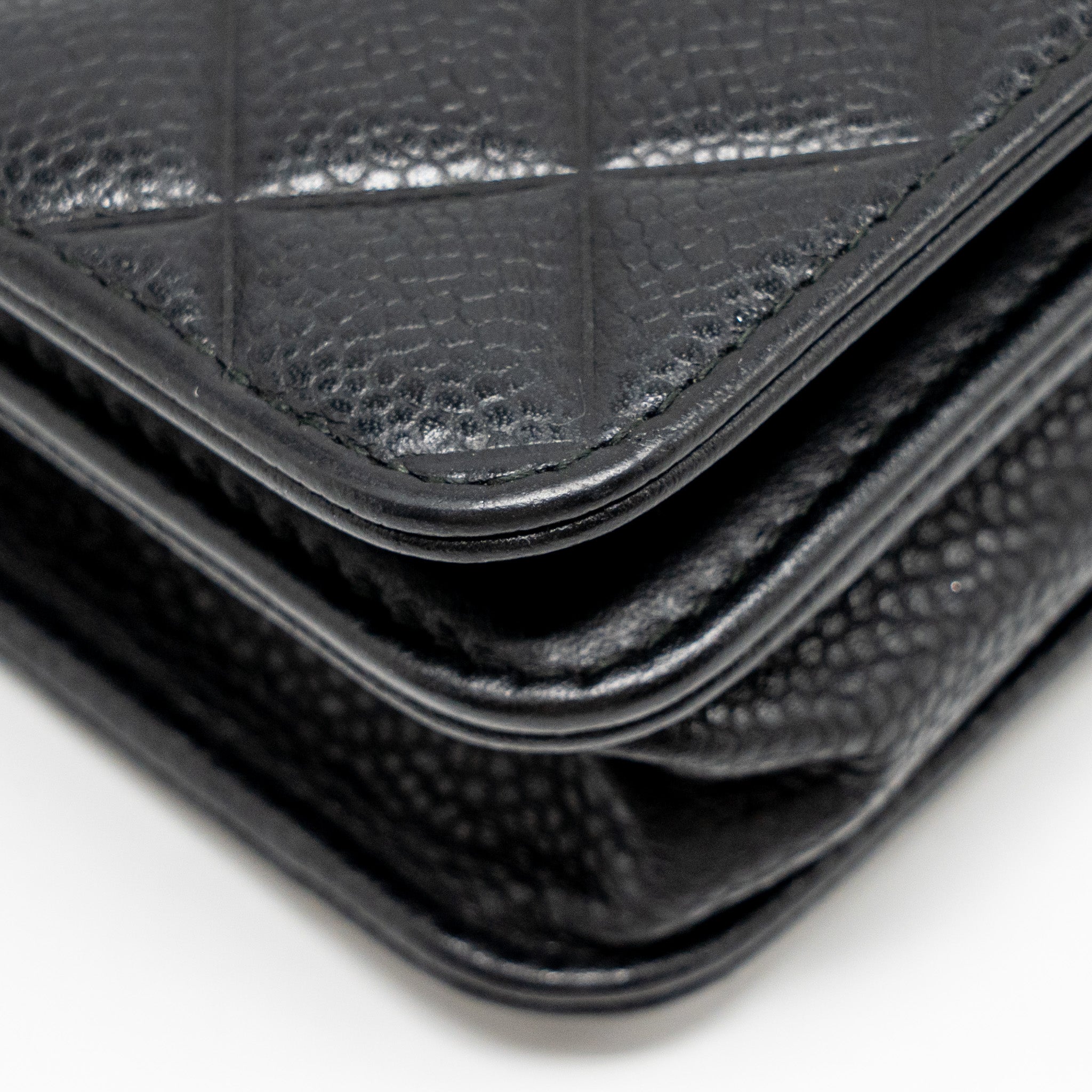 CHANEL QUILTED DIAMOND CC LOGO WALLET ON CHAIN CAVIAR BLACK SHW