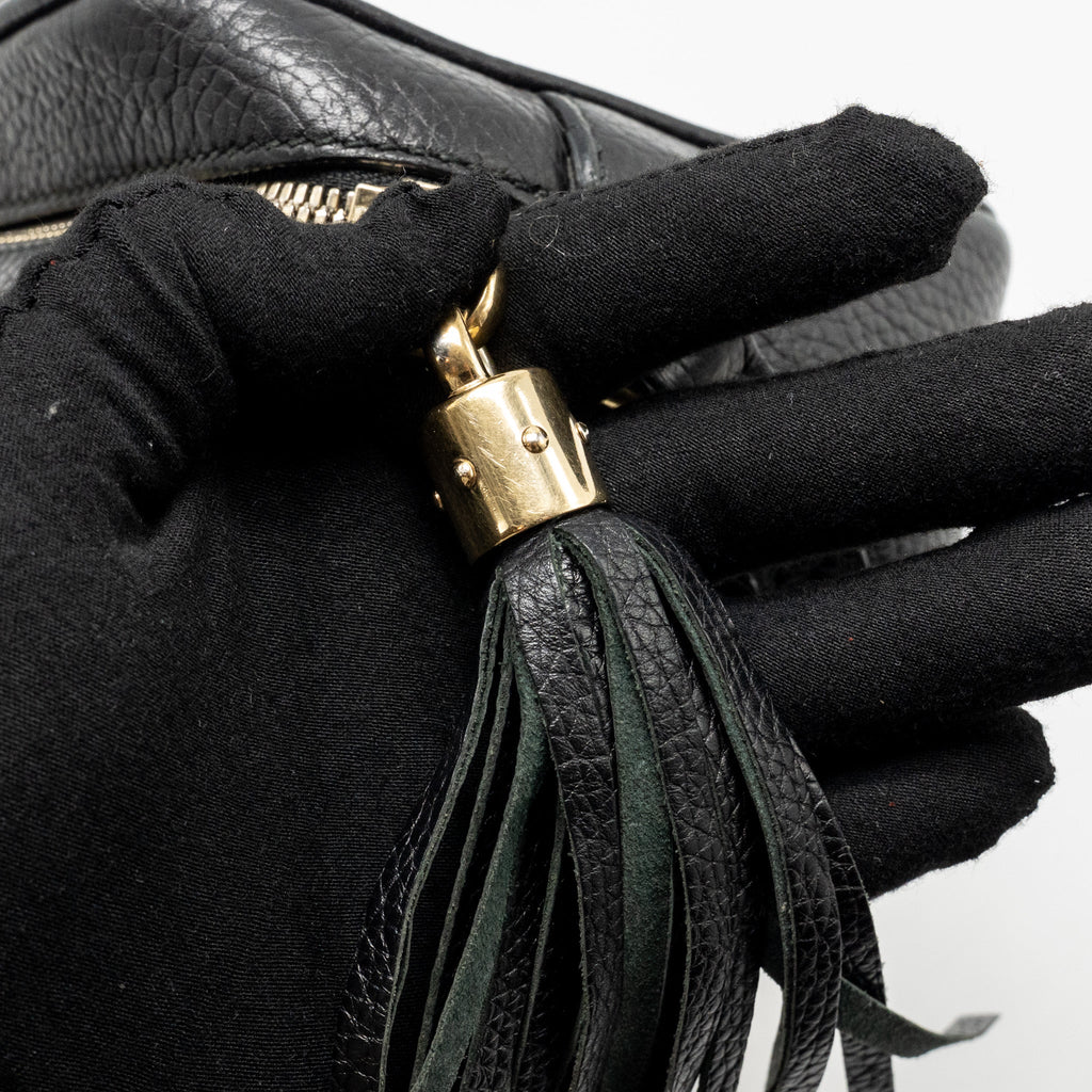 GUCCI SOHO DISCO CAMERA CROSSBODY BAG CALFSKIN BLACK LGHW