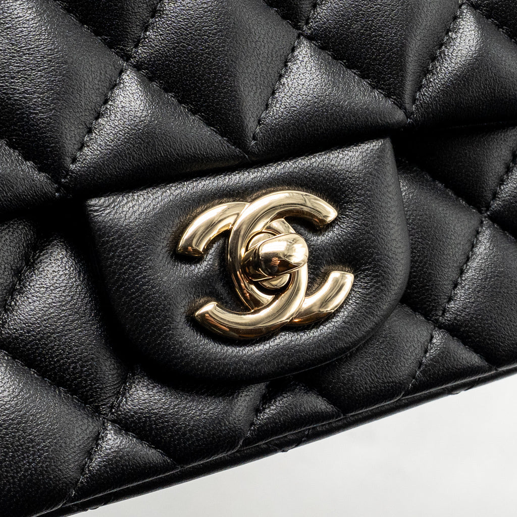 CHANEL MINI SQUARE FLAP BAG LAMBSKIN BLACK LGHW (MICROCHIP)