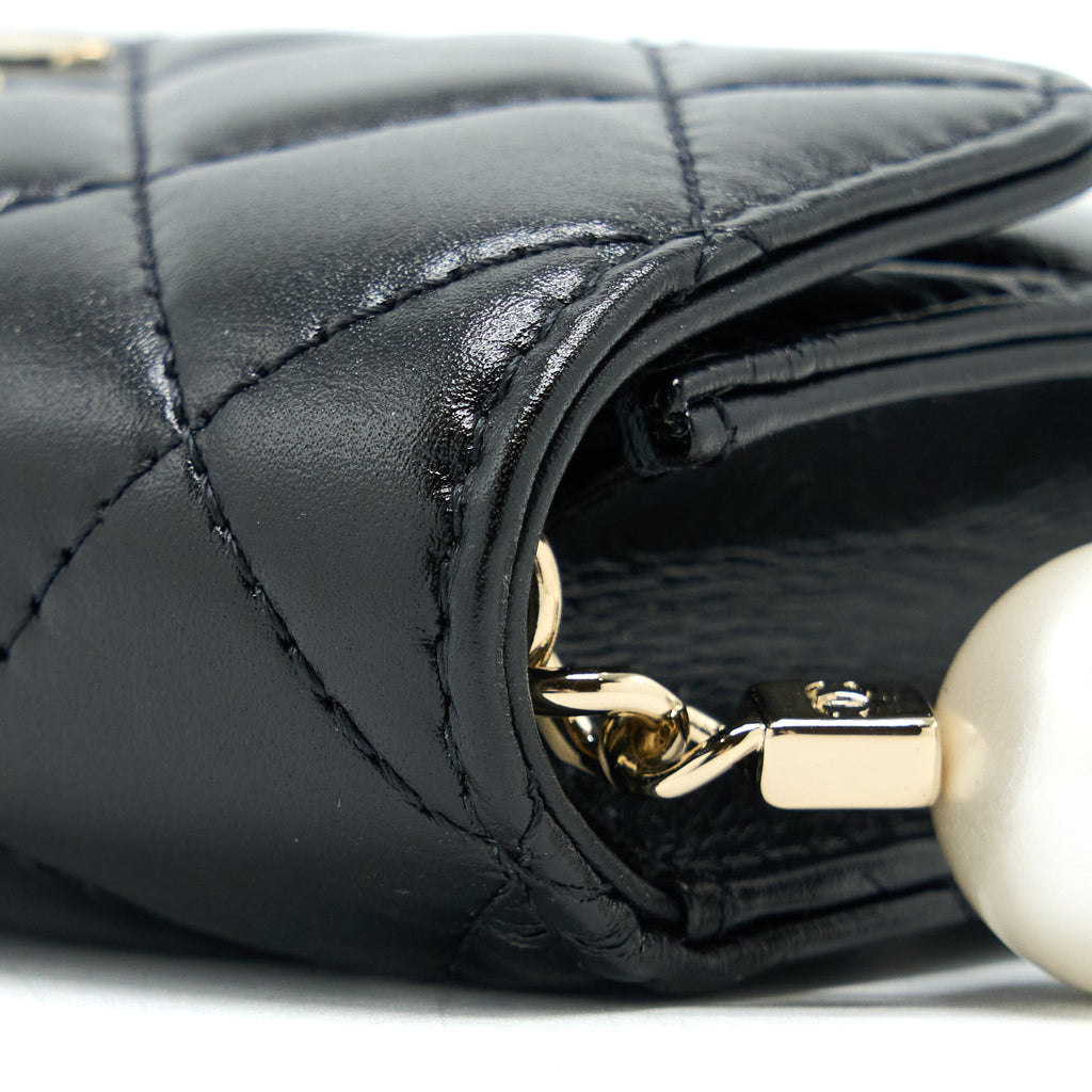 CHANEL MINI FLAP BAG WITH GIANT PEARL CHAIN LAMBSKIN BLACK LGHW