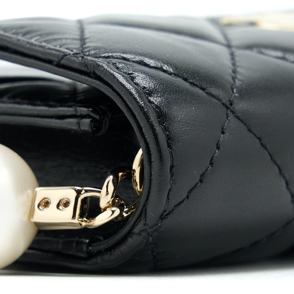 CHANEL MINI FLAP BAG WITH GIANT PEARL CHAIN LAMBSKIN BLACK LGHW