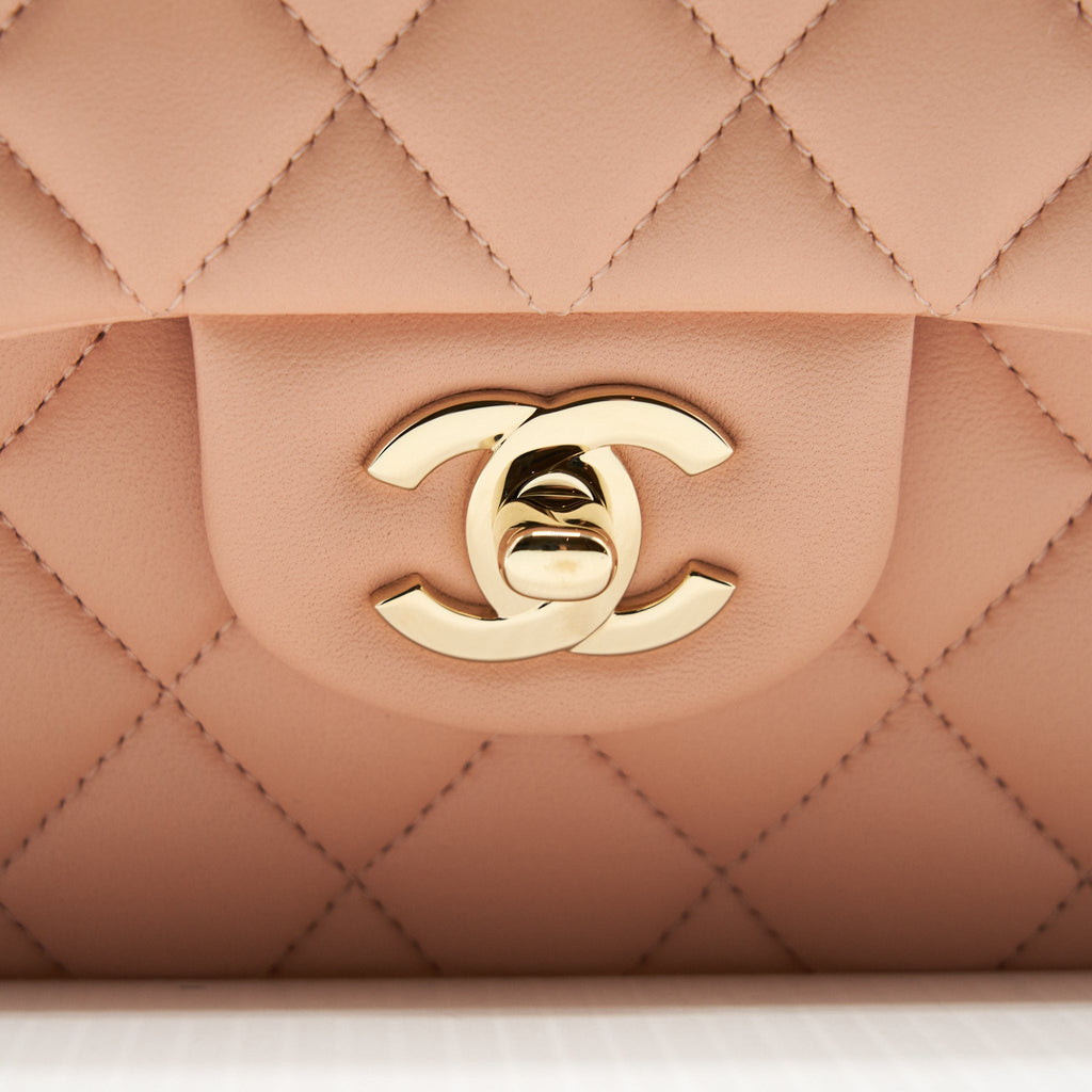 CHANEL SMALL CLASSIC DOUBLE FLAP BAG LAMBSKIN PINK LGHW