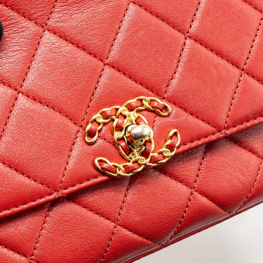 CHANEL CHAIN TOP HANDLE INFINITE FLAP BAG LEATHER RED GHW