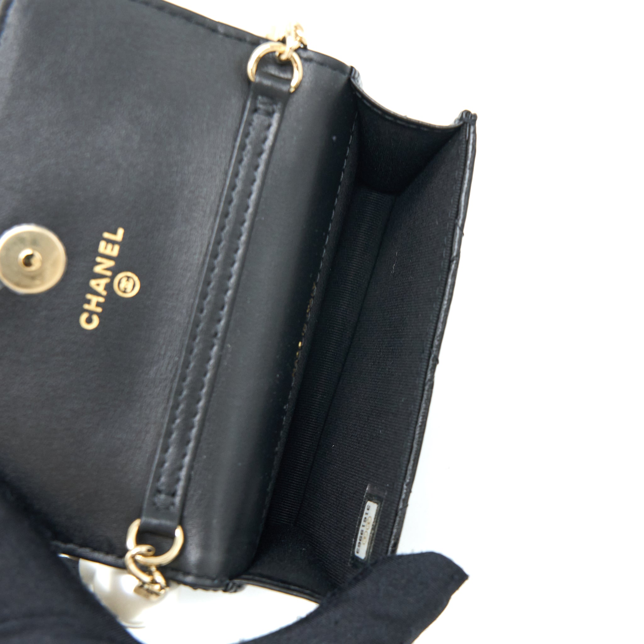 CHANEL MINI FLAP BAG WITH GIANT PEARL CHAIN LAMBSKIN BLACK LGHW
