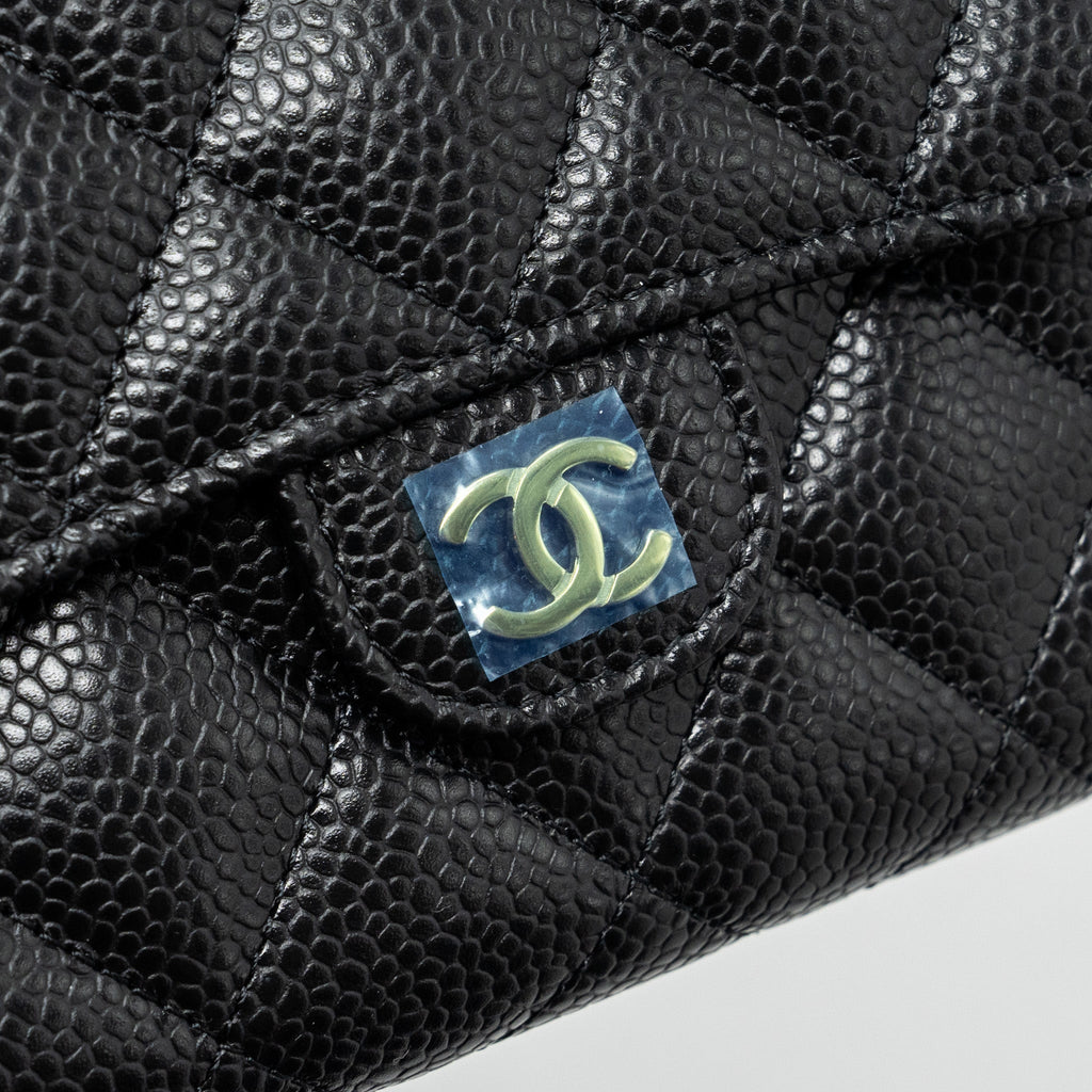 CHANEL QUILTED MEDIUM FLAP COMPACT WALLET CAVIAR BLACK GHW (MICROCHIP)